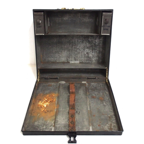 202 - GWR tinplate First Aid cabinet, brass carrying handle stamped GWR, internal unusually has two draws,... 