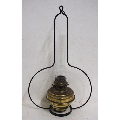 204 - GWR Signal Box hanging emergency paraffin lamp - harp & vessel& glass flu, good ex service condition... 