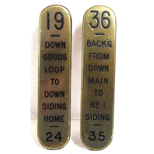 208 - GWR brass signal box lever plates both later patterns with strengthening ribs  on rear of casting, 