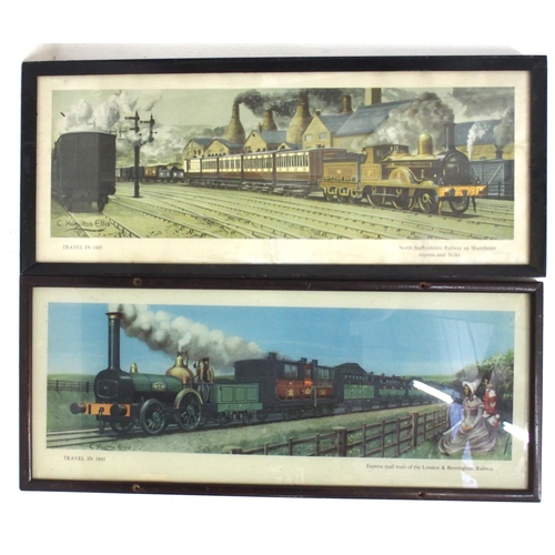 210 - Four C Hamilton Ellis travel series carriage prints -1845 London & Birmingham, 1880 Midland Pullman,... 