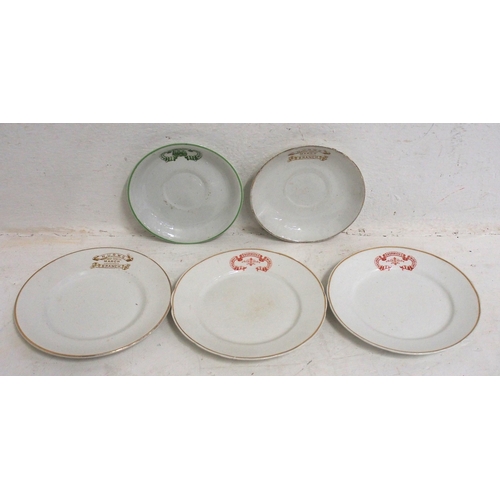 222 - Norwich City Mission side plates & saucer (attractive with old locomotive), NURWG March Branch sauce... 