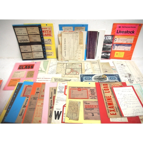 224 - Huge delve of miscellaneous paperwork, labels, certificates, tickets (GWR Halves), maps, guides, col... 