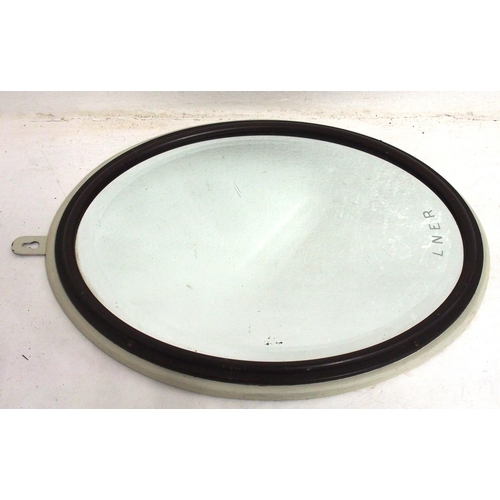 291 - LNER wall mirror in original Bakelite frame mounted on painted hardwood plaque 13½