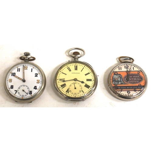 302 - Three pocket watches, one New York Central System, one has 