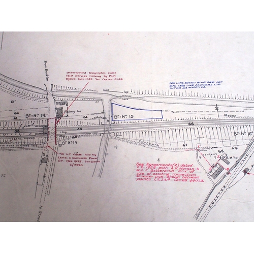 321 - Trent Valley Railway rolled historical plans/survey on stiff linin of route between RUGBY STATION & ... 