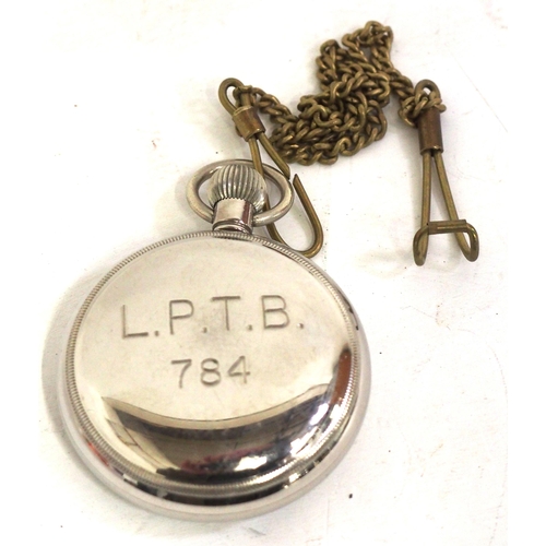 322 - London Passenger Transport Board pocket watch by Record, rear of case engraved L.P.T.B. 784, face un... 