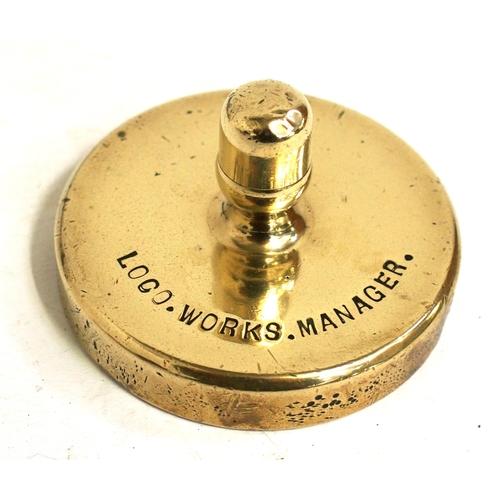 327 - LNWR Cast brass office paperweight engraved 