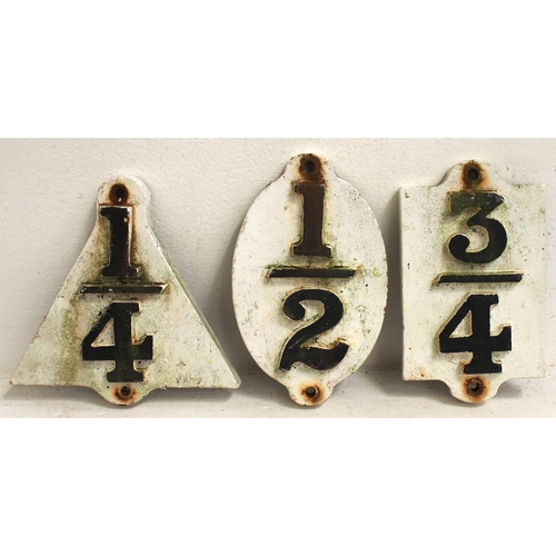 365 - Caledonian Rly C/I milepost heads - 1/4, 1/2 & 3/4, original backs. (3) (C3) (Dispatch by Mailboxes/... 