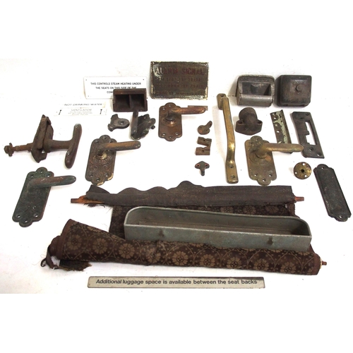 492 - Box of carriage fittings, L&Y, LMS & LNER noted, includes three ornate cast brass escutcheons. (C4X)... 