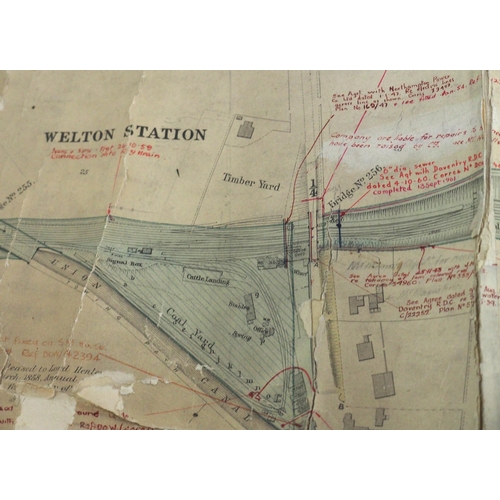 495 - Historical rolled plan/survey on stiff linin of route between Milepost 75 WELTON & RUGBY including K... 