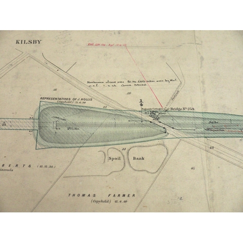 495 - Historical rolled plan/survey on stiff linin of route between Milepost 75 WELTON & RUGBY including K... 