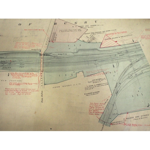 495 - Historical rolled plan/survey on stiff linin of route between Milepost 75 WELTON & RUGBY including K... 