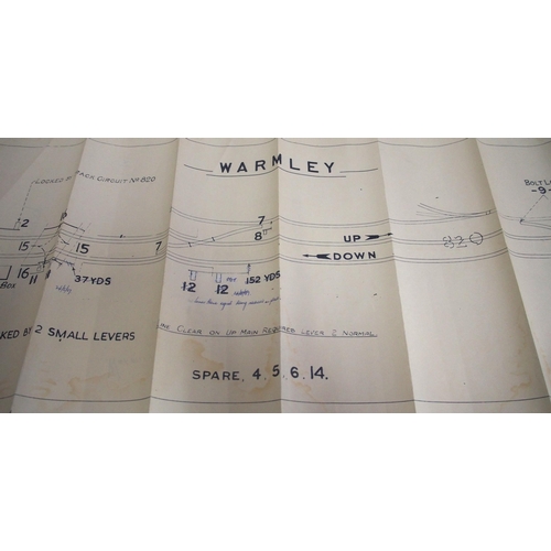 498 - Official BR(W) signal box diagrams (office copies) most with official stamp - WARMLEY (2), PINHOE 19... 