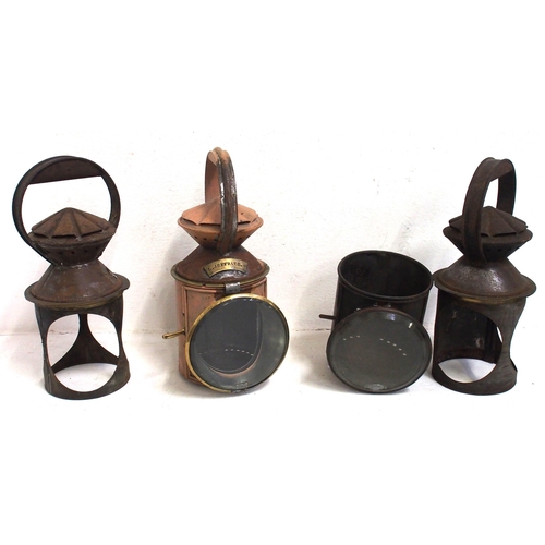 501 - GWR early Victorian handlamps - spares/repair, one case brass plated 