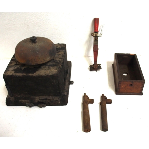 505 - NER signal box block bell with fire damage (spares/repair), bell plunger outer case only (no fitting... 