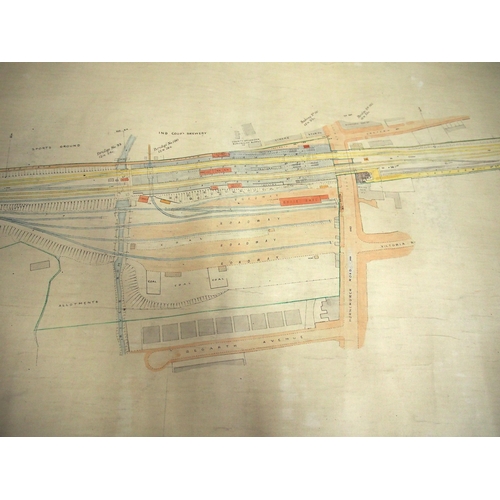 534 - Rolled on canvas coloured large paper plan of ROMFORD station (old) (C1) (Dispatch by Mailboxes/Coll... 