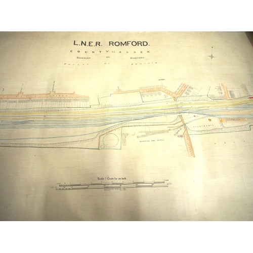 534 - Rolled on canvas coloured large paper plan of ROMFORD station (old) (C1) (Dispatch by Mailboxes/Coll... 