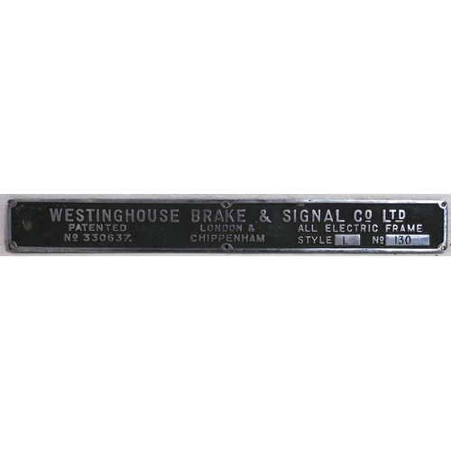 545 - Westinghouse Brake & Signal Co Ltd brass chromed lever frame makers plate from Norwood Junction Sign... 