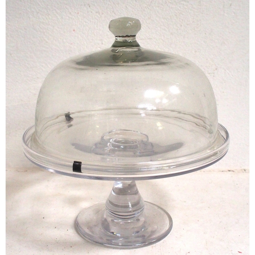 62 - LMS Hotels glass cake stand & dome cover, 11¾