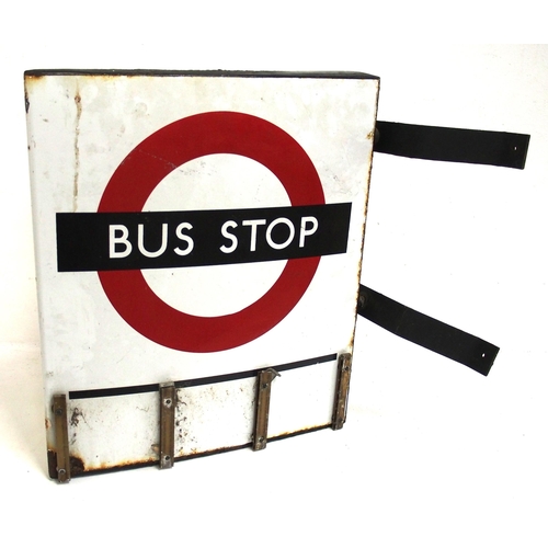 65 - London Transport enamel box section bus stop sign complete with brackets & E plate slots, overall go... 