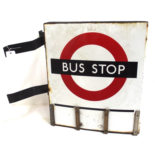 65 - London Transport enamel box section bus stop sign complete with brackets & E plate slots, overall go... 