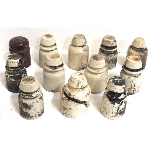 74 - LNWR, LMS & BULLERS telegraph insulators, one broken. (12). (B4) (Dispatch by Mailboxes/Collect from... 