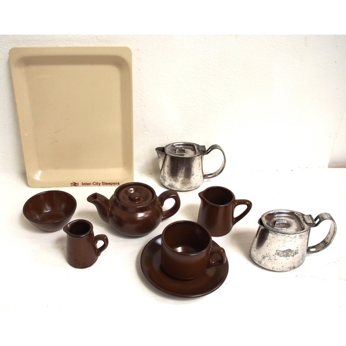 773 - Selection of BR table china, Inter City Sleepers tray, Pullman Car Co silverplate teapot & hot water... 