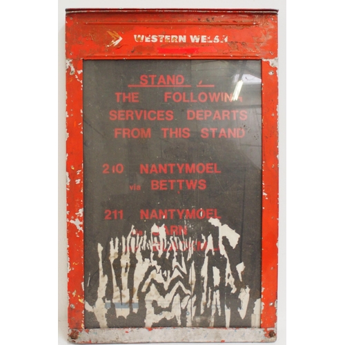 841 - Western Welsh steel timetable departure notice board, destinations - NANTYMOEL VIA BETTWS, 23