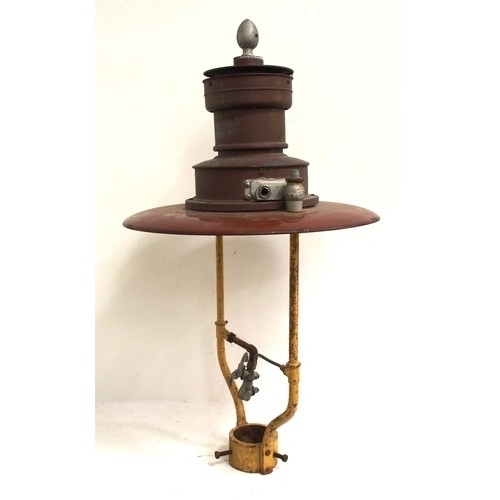 803 - Sugg post mounted gas lamp complete with frog & glass globe, stands 36