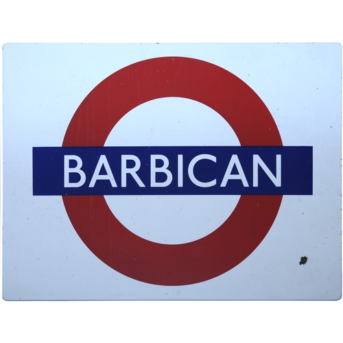 349 - A London Transport target sign, BARBICAN, (f/f), enamel, 32