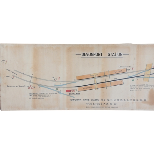 46 - A GWR signal box diagram, DEVONPORT STATION, showing the lines to Plymouth and Keyham, platforms, tu... 