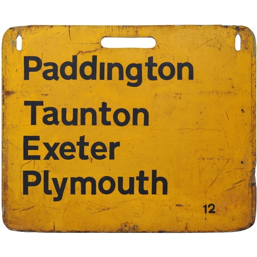 396 - A carriage board, CORNISH RIVIERA, PADDINGTON EXETER, PLYMOUTH / PADDINGTON, TAUNTON, EXETER, PLYMOU... 