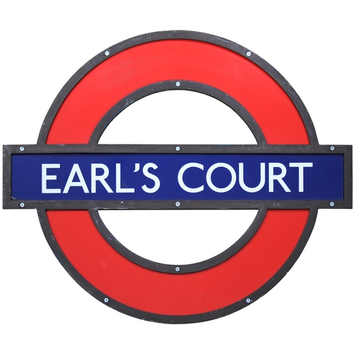 A London Transport target sign, EARL'S COURT, enamel within a bronze ...