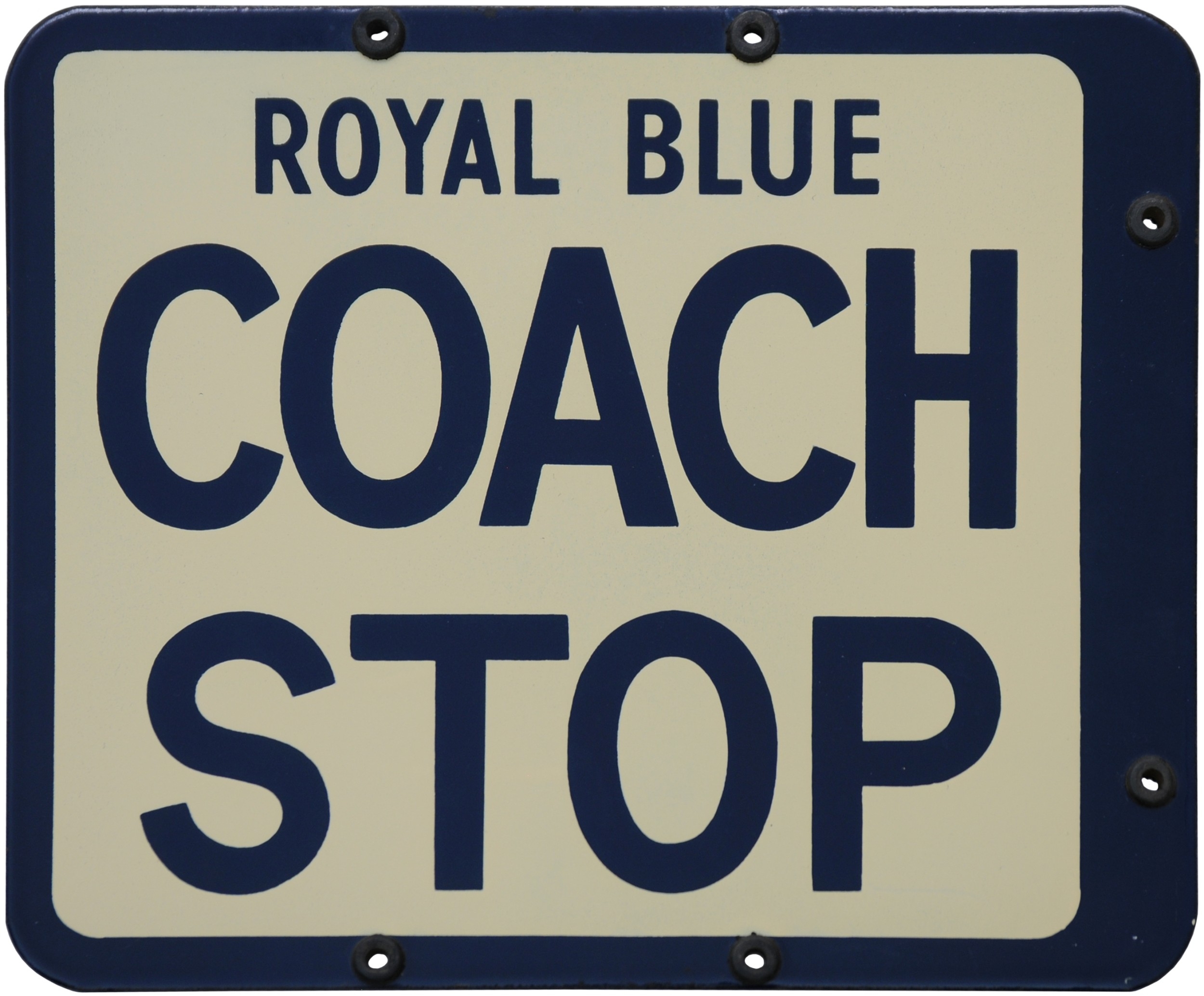 A Royal Blue Coach Stop sign, enamel, 12¾