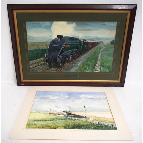 Original watercolour on board painting by BW Numm, depicting A4 60007 Sir Nigel Gresley on the S&C, 31½"x 22½", original watercolour of GWR small prairie. (2) (MEZ) (Dispatch by P&P Agent/Collect from Banbury Depot)