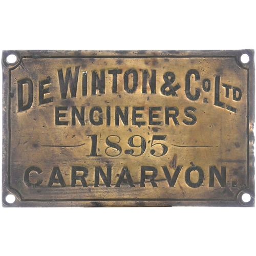 121 - A worksplate, De WINTON & Co ENGINEERS, CARNARVON, 1895. De Winton supplied a wide range of machiner... 