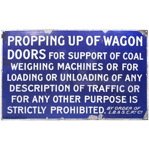 An LB&SCR wagon doors notice, enamel, 30½"x18½", excellent colour and shine, face chips expertly restored, chips at fixings, a well presented example. (Dispatch by P&P Agent/Collect from Banbury Depot)