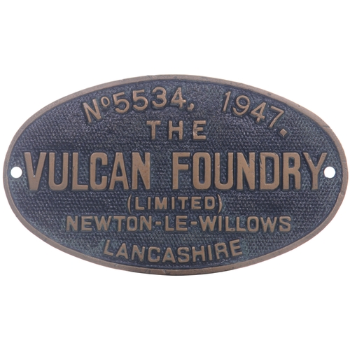 23 - A worksplate, VULCAN FOUNDRY, 5534, NEWTON-LE-WILLOWS, 1947, from a LNER Class B1 4-6-0 1176. Renumb... 