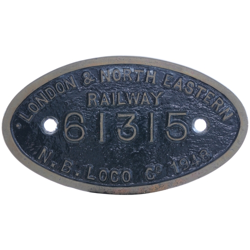 249 - A worksplate, LONDON & NORTH EASTERN RAILWAY, 61315, NB LOCO 1948, from a B1 Class 4-6-0 built by No... 