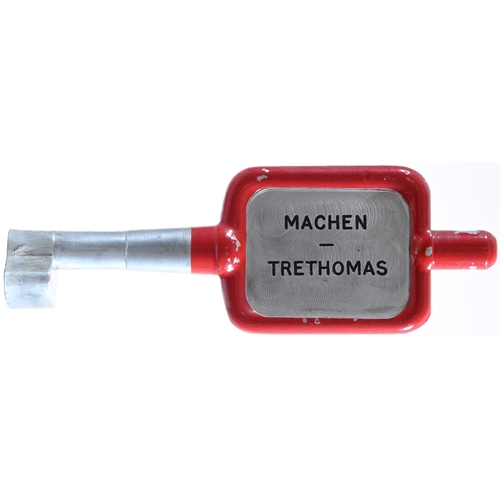 27 - A single line key token, MACHEN-TRETHOMAS, (alloy), from the former Brecon and Merthyr route from Ne... 
