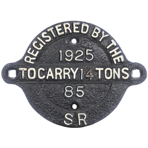 335 - A London, Brighton and South Coast Railway wagon registration plate, 2457, 1915, 10 TONS, the lugs r... 