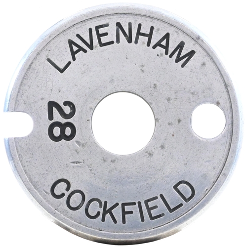 336 - A Tyers No 6 single line tablet, LAVENHAM-COCKFIELD, (aluminium), from the Sudbury to Bury St Edmund... 