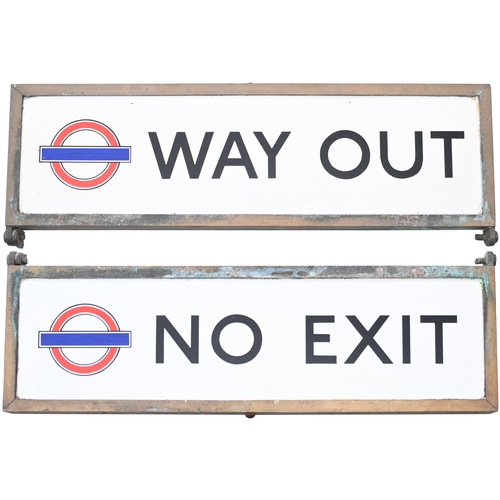 36 - A London Transport station sign, WAY OUT / NO EXIT, enamel, within a bronze frame, 20¼