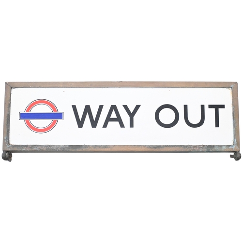 36 - A London Transport station sign, WAY OUT / NO EXIT, enamel, within a bronze frame, 20¼