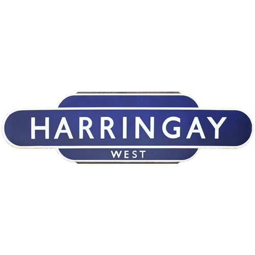 37 - A BR(E) totem sign, HARRINGAY WEST, (h/f), from the southern end of the East Coast main line, Excell... 