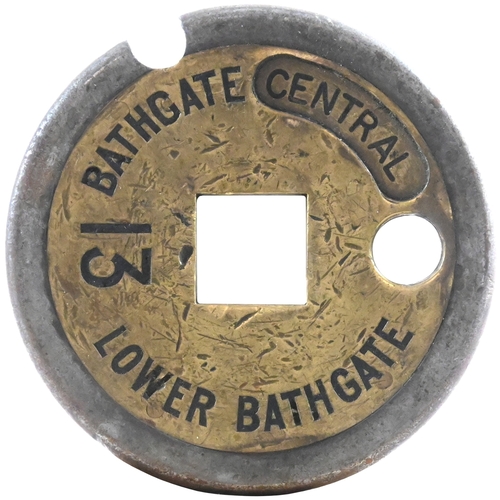 379 - A Tyers No 1 single line tablet, BATHGATE CENTRAL-LOWER BATHGATE, (brass/steel), from the Bathgate t... 