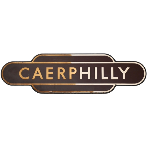 50 - A BR(W) totem sign, CAERPHILLY, (f/f), from the Cardiff to Pontypridd route. Excellent colour and sh... 