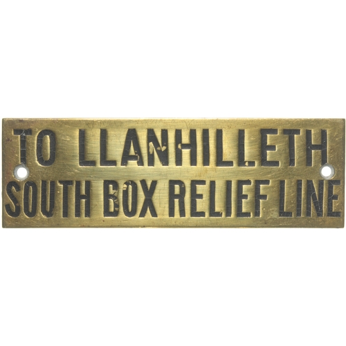 53 - A GWR signal box shelf plate, TO LLANHILLETH SOUTH BOX RELIEF LINE, from a box between Aberbeeg and ... 