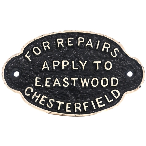 55 - A wagonplate, FOR REPAIRS APPLY TO E. EASTWOOD, CHESTERFIELD. Cast iron, 7¾