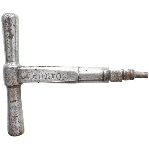 A ground frame key, THUXTON GROUND FRAME, (steel), with brass plate RETURN TO HARDINGHAM, from the Wymondham to Wells-On-Sea branch which closed to passengers in 1969 and freight in 1989. (Collect from Banbury Depot/Posted by Woodford Halse Office)